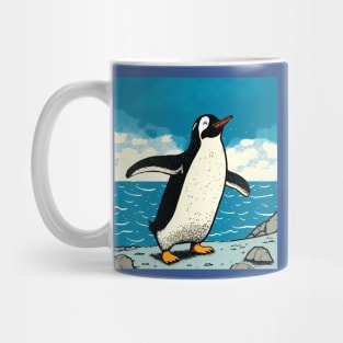 Happy Penguin jumping out of the ocean and shaking water from its feathers Mug